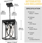 4-Lights LED Large 5CCT Outdoor Pendant Lights, Black Hanging Porch Lighting Fixture Build-in LED Chips with Clear Glass, Exterior Lantern Chandelier Ceiling Mount for Front Door Patio Garden