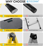 TICONN 2 Step Ladder, Heavy Duty Foldable Step Stool, Portable Steel Folding Stool for Household Garage Storage (Yellow)