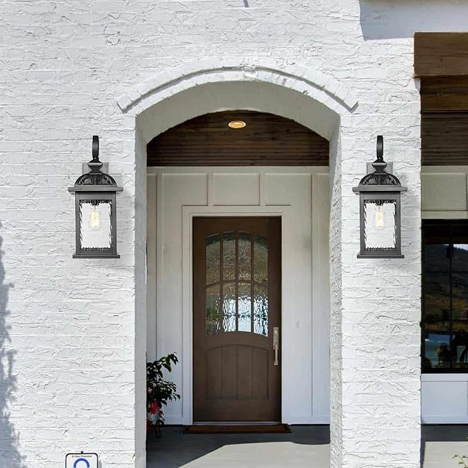 Darkaway Outdoor Lights Fixture Wall Mount, Large 22inch Exterior Wall Light with Water Ripple Glass Waterproof Black Outside Wall Sconce for House Porch Hallway Garage