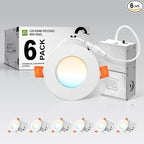 ASD 6 Pack 3 Inch LED Recessed Light 6W, 5 CCT 2700K-5000K CRI90+, IC Rated Ultra Thin Dimmable Ceiling Lights with J Box, Canless Wafer Downlight, Round Slim Panel Lighting, UL Energy Star, White