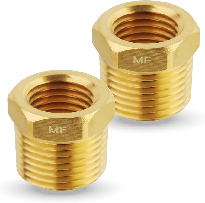 MAACFLOW brass 3/8" Male NPT to 1/4" Female NPT Adapter Reducer Hex Bushing (Thread OD 0.65" - ID 0.44") (pack of 2)
