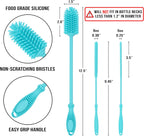 12.5” Silicone Bottle Brush & Straw Cleaner Brush Set | Water Bottle Cleaner for Hydro Flasks, Tumblers, Glassware, Vases and Narrow Neck Containers