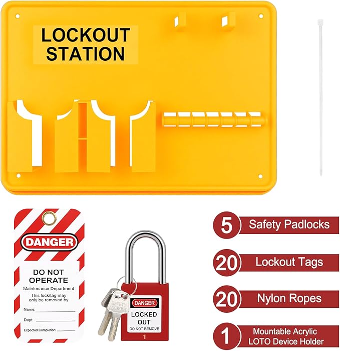 Lockout Tagout Station with Loto Devices - Lock Out Tag Out Kit Board with 4 Pack Safety Lock Set, Hasp for Padlocks, 20 Do Not Operate Tags