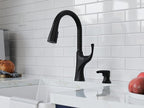 Pfister Miri 2.0 Kitchen Faucet with Pull Down Sprayer and Soap Dispenser, Single Handle, High Arc, NSF Certified, Spot Defense Matte Black Finish, F5297MRRSDB
