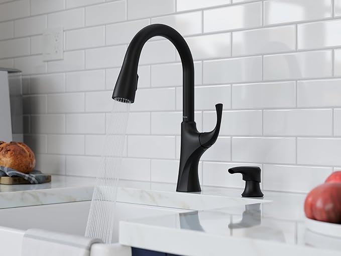 Pfister Miri 2.0 Kitchen Faucet with Pull Down Sprayer and Soap Dispenser, Single Handle, High Arc, NSF Certified, Spot Defense Matte Black Finish, F5297MRRSDB