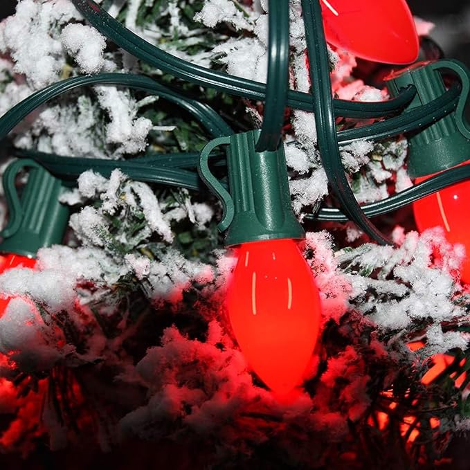 25 Pack Red Christmas Light Bulbs C7 Replacement Bulbs Nightlight Bulb, Vintage Red C7 Christmas Lights Replacement Bulbs for Xmas Home Bedroom Tree Window Candle String Lights Decor, E12 Base, 5W