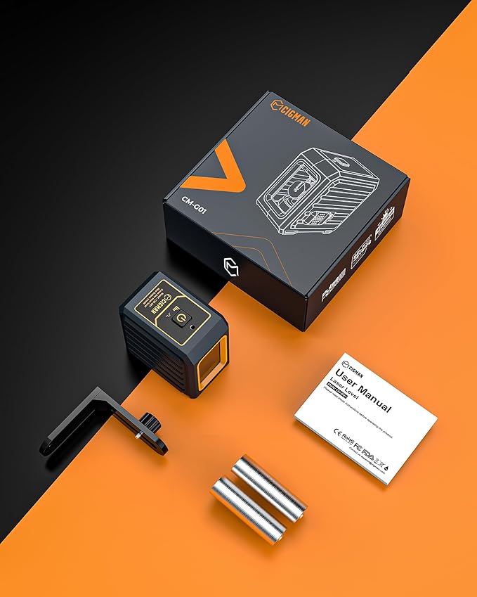 Laser Level, CIGMAN CM-G01 Self-Leveling Green Cross Line Laser, 100ft Range, 4 Brightness Levels Up to 28H Runtime, Compact 6.4oz, IP54, Magnetic Bracket, for Picture Hanging, Tile, DIY & Renovation