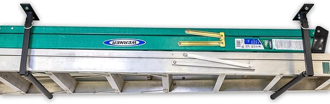 StoreYourBoard Adjustable Overhead Ladder Rack – Garage Organizer Ladder Shelf for Step & Extension Ladders - Storage Racks and Shelving for Garage Organization - Ceiling Mounted - Holds 75 lbs