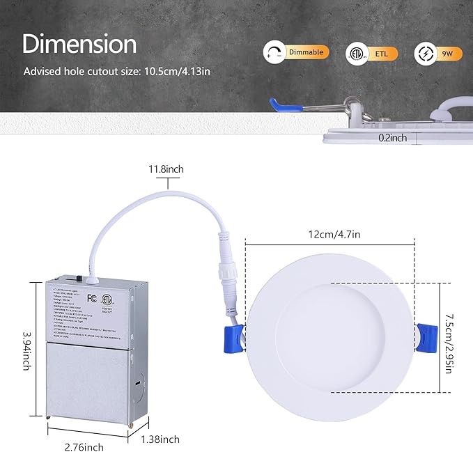 CycevSun 16 Pack 4 Inch LED Recessed Lights with Night Light - Canless Ultra Thin Wafer Downlight Soffit, Dimmable & 5 Color Temperature Selectable, 9W, ETL & Energy Star
