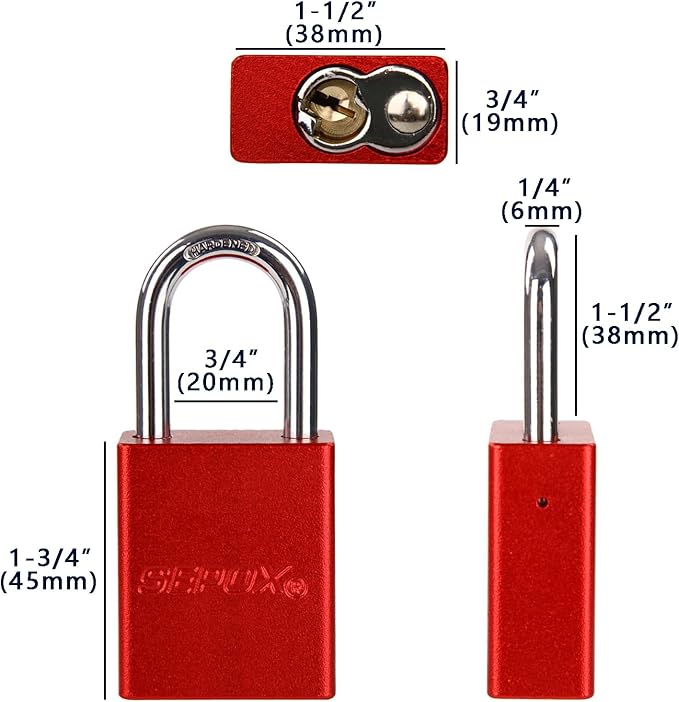 SEPOX® Ultra-Durable Anti-Rust Outdoor Keyed Different Padlocks - Red 38mm (1-1/2") Long Shackle, 24-Pack w/ 3 Big Keys Each, Ideal for Gate, Storage, Locker, Fence & Lock-Out