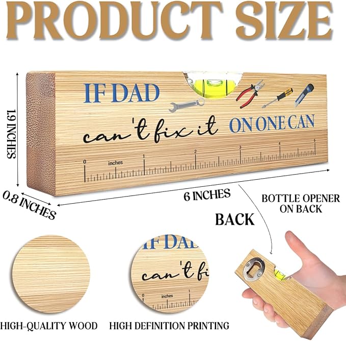Christmas Gifts for Dad from Daughter Son, Best Bonus Dad Stepdad Gifts Ideas, Funny Birthday Fathers Day Valentines Gift for Father Daddy Wooden Spirit Level A3