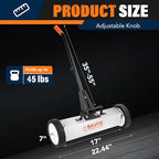 E BAVITE Nail Magnetic Sweeper,17 Inches Heavy Duty Telescopic Magnet Broom Large Rolling Nail Finder Magnet Tools with Wheels Cleanup and Long Adjustable Handle for Construction Yard