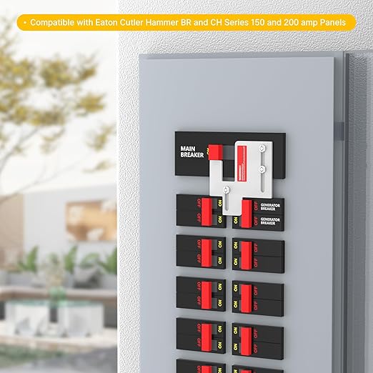 Joinfworld Generator Interlock Kit Compatible with Eaton Cutler Hammer BR and CH Series 150 and 200 amp Panels, Eaton Interlock Kit with 1 1/4 to 1 7/16 Inch Spacing Between Main and Generator Breaker