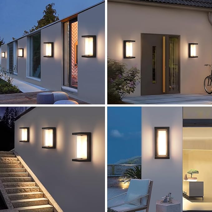 24W Porch Lights Outdoor 2160LM Modern Exterior Lights Fixtures 3CCT 3000K/4000K/6000K Black Outdoor Wall Lights LED Wall Mount Sconce for Garage Front Door Porch Hallway Doorway 2 Pack