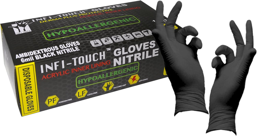 Black Nitrile Gloves, Disposable, Powder-Free, Hypoallergenic, Size Small, 100 Count