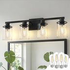 DORESshop Bathroom Light Fixtures, 4-Light Black Bathroom Lighting Fixtures Over Mirror with Glass Shade, Modern Vanity Lights for Hallway Bedroom, Includes Bulbs