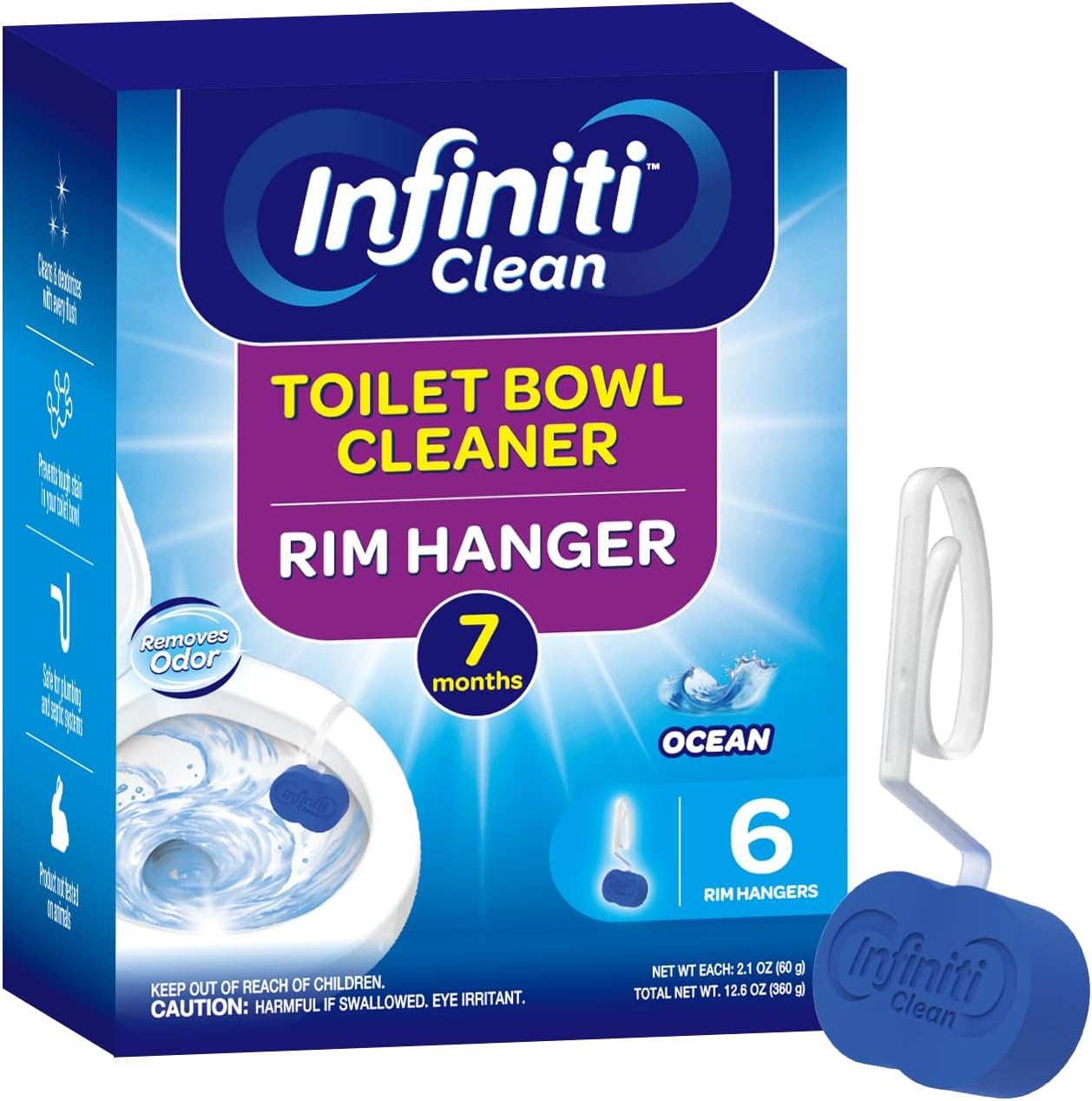 Toilet Bowl Cleaner Rim Hanger, 6 Count Automatic Bowl Toilet Cleaner, Cleans and Freshens Toilet Bowl, Ocean Scent - 7 Month