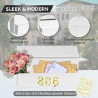 Wall Mount Mailbox, Large Capacity for House, Outside, with 3 Sets of 0-9 Number Stickers & Flower Planter, Galvanized Steel Rust-Proof Metal Post Drop Box, 15.74"×9.84"×6.41" White