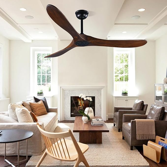 60" Farmhouse Ceiling Fan with Remote Control, Wood Ceiling Fan without Lights for Indoor/Outdoor - Modern Design, Powerful Airflow, Silent Operation