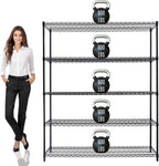 60"x24"x72" PRIME HEAVY DUTY Black 5-Tier Wire Shelving NSF 3000 LBS MAX Capacity Storage Rack for Commercial, School, Home, Garage, Warehouse, Industrial, and Hospital Uses (with Wheels)
