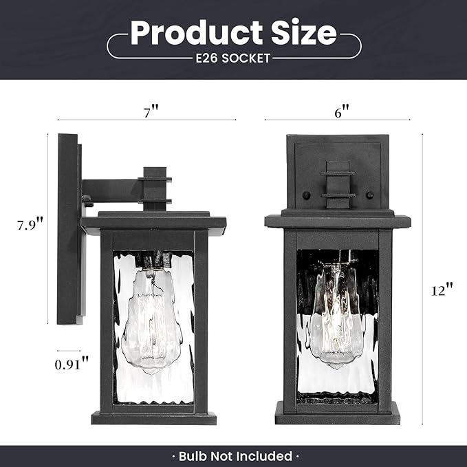 Outdoor Sconce Lights Black Aluminum Outside Light Fixtures for House Waterproof Outdoor Porch Light 2-Pack E26 Socket