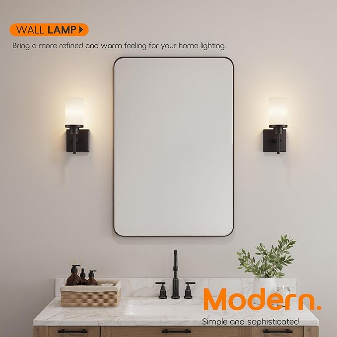 Wall Lights Over Mirror Bathroom Vanity Light Fixtures with White Frosted Glass Shade, Wall Sconces for Porch, 2 Pack Oil Rubbed Bronze T001ORB-L1-P2