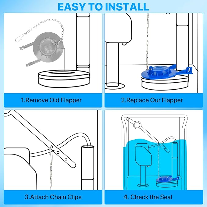 Universal Toilet Flapper Replacement Kit, 2 Inch Toilet Tank Flapper with Stainless Chains, Designed for American Standard Kohler Toto Gerber Toilet, Heavy duty Rubber Stopper Water Saving