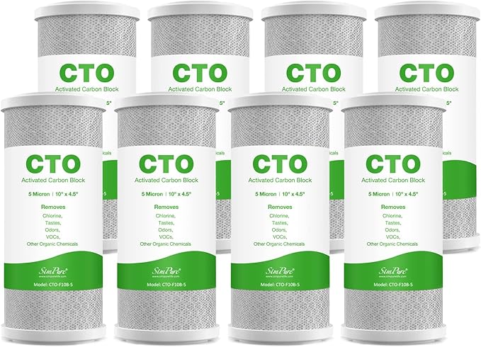 Whole House Water Filters SimPure 10" x 4.5" Big Carbon Block Filter Replacement Cartridge Coconut CTO Filter Compatible with GE FXHTC, GXWH40L, GXWH35F, GNWH38S, WHKF-GD25BB (8 Pack)