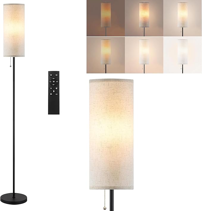 Floor Lamp for Living Room, Modern Standing Lamps with Lampshade, Minimalist Tall Lamp with Chain Switch for Living Room, LED Bulb Included (Beige Shade-Remote Bulb)