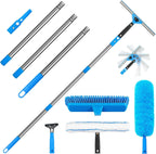 Window Squeegee，5 in 1 Bendable Head Window Squeegee for Home，61''Extension Poles，Bendable Head car Window Cleaner Tool，Squeegee for Shower Glass（Blue）