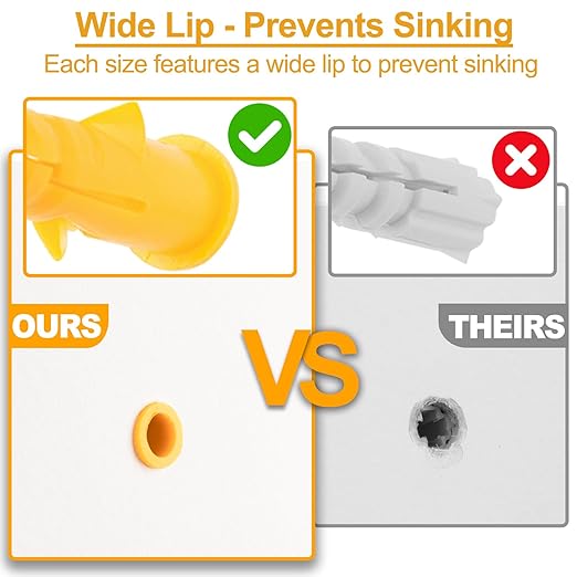 KURUI Drywall Anchors and Screws Assortment Kit 270PCS, 135 Plastic Dry Wall Expansion Anchors and 135 Philips Flat Head Wood Screws, 5 Sizes Wall Hanging Kit for Art Decor, Replaces Picture Nails