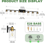 DORESshop 55 Inch Bathroom Light Fixtures, 8-Light Black and Gold Bathroom Lighting Fixtures Over Mirror with Glass Shade, Modern Vanity Lights for Hallway Bedroom