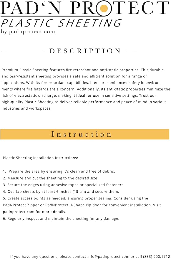 PAD ‘N PROTECT Flame Retardant/Fire Rated 10 Mil Plastic Sheeting 10' x 100', Anti-Static, Greenhouse Plastic, Durable Plastic Sheeting, Passed NFPA 701 Test 1&2 (Printed on The Sheet)(10 Mil)