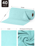 Fantasticlean Microfiber Cleaning Cloth Roll -40 Pack, Tear Away Microfiber Towels, 12" x 12", Reusable, Washable, Scratch Free, Ultra Absorbent Dishcloth for Car, Home Supplies, Pet, Kitchen (Blue)