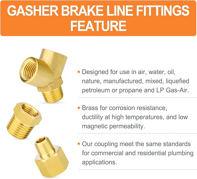 GASHER 2PCS Brass Pipe Fitting Male Branch Tee Y Adapter 1/8" NPT Female x 1/8" NPT Female x 1/8" NPT Male