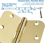 12 Pack Interior Door Hinges 3.5 inch X 3-1/2" 5/8 Radius, Polished Brass 3 ½" Gold Round Standard Hinge for Bedroom Doors DIY Assembly Bi-fold Table Hardware Home Accessories House Eseentials