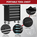 5-Drawers Rolling Tool Chest, Tool Chest with Wheels and Drawers, Rolling Box with Locking System, Tool Box with Wheels for Garage, Warehouse, Workshop (Black, 5 Drawers)