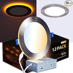 CycevSun Brushed Nickel Recessed Lighting 6 Inch with Night Light 12 Pack, Canless Ultra Thin Wafer Downlight Outdoor Exterior Soffit, Dimmable & 5CCT Selectable, 12W, ETL & Energy Star