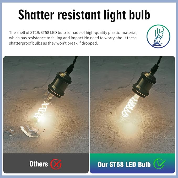 12 - Pack 60 Watt Equivalent, E26 LED Filament Light Bulbs, Neutral White 4000K, Dimmable, Antique Filament Decorative Light Bulbs, ST19/ST58 LED Edison Bulb with 80+ CRI