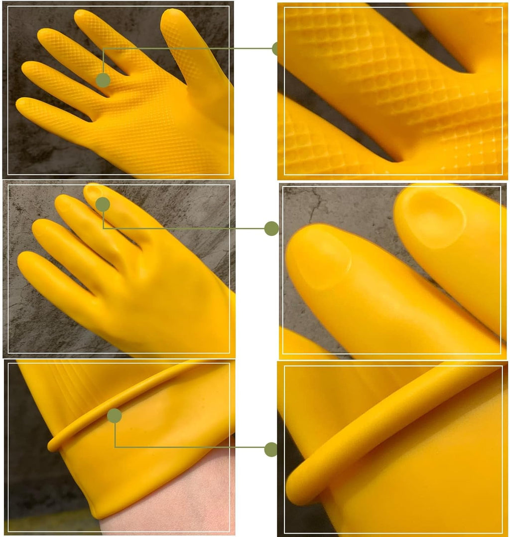 8 Pairs Reusable Household Cleaning Gloves, Rubber Kitchen Dishwashing Gloves,Extra Thickness, Long Sleeves, for Washing Dishes, Pet Care(X-Large, Yellow)