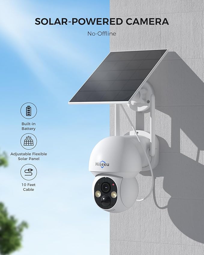 Hiseeu Solar Camera Wireless Outdoor, Home Security Camera System, 2.4G & 5G WiFi, Solar-Powered 4MP 4 Cam-Kit, Color Night Vision, 360° View, Pan & Tilt, 1TB HDD Local Recording, No Subscription