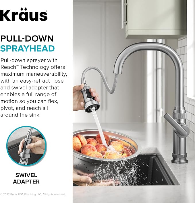 KRAUS Allyn Industrial Pull-Down Single Handle Kitchen Faucet in Matte Black, KPF-4102MB
