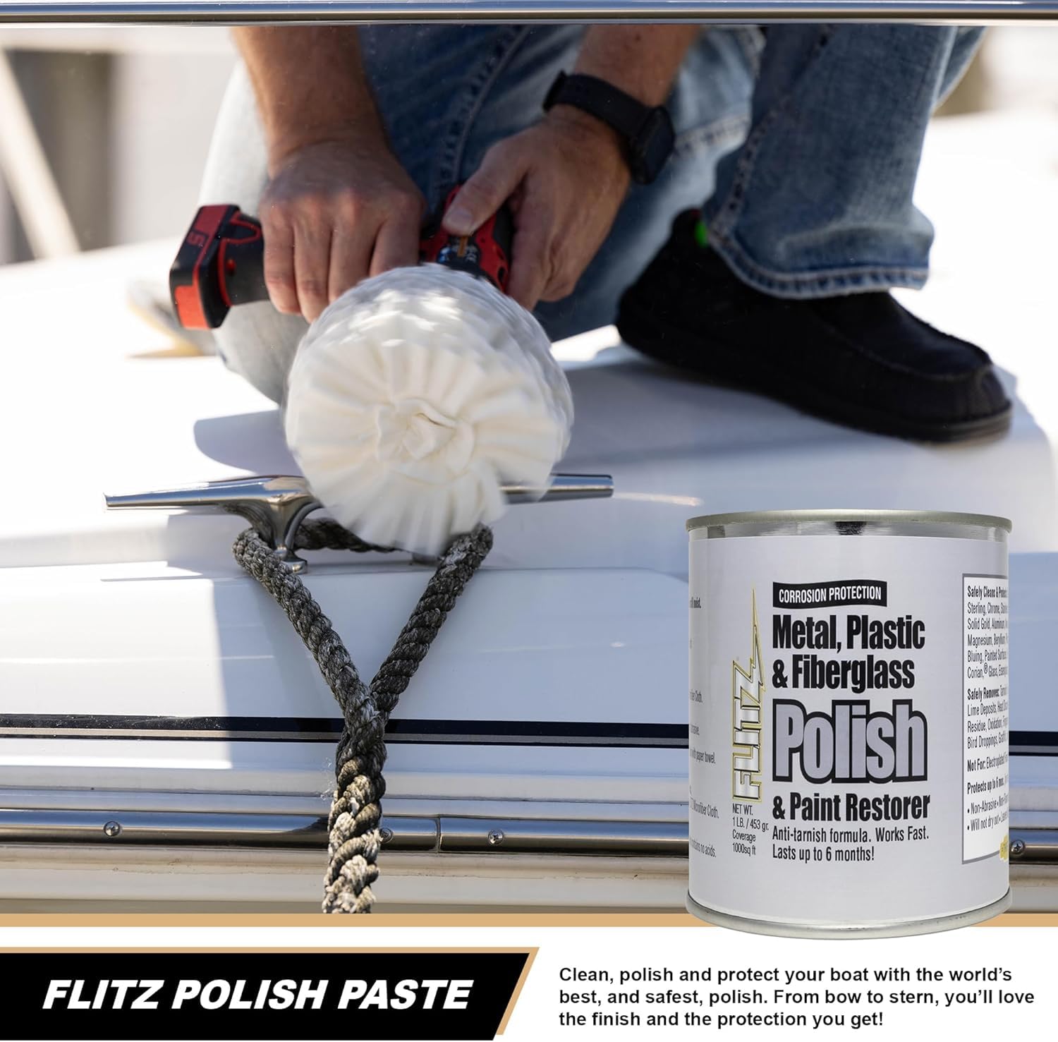 Flitz Multi-Purpose Metal Polish Paste - 1lb Can of USA-Made Chrome Polish - Works on Stainless Steel, Aluminum, Plastic, Jewelry and Cars - Non-Abrasive Cleaner & Rust Remover (1 Pack)