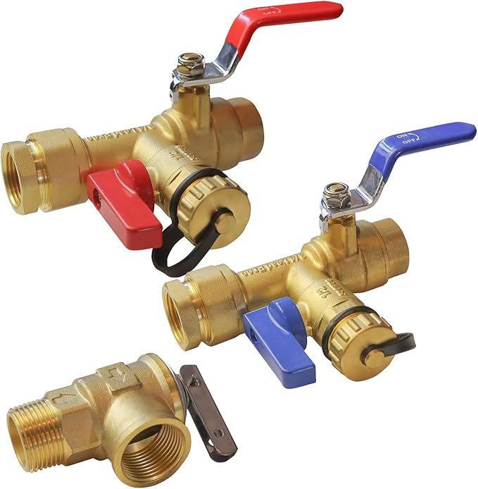 Xiny Tool 3/4-Inch IPS Isolator Tankless Water Heater Service Valve Kit with Pressure Relief Valve, Clean Brass