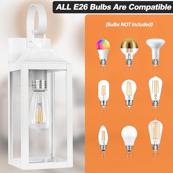 2 Pack Outdoor Light Fixtures Wall Mount, 15 Inch White Exterior Wall Sconces Waterproof, Large Outside Lights for House, Modern Wall Lanterns Clear Glass