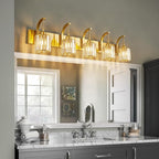 5-Light Crystal Vanity Light, Modern Gold Bathroom Wall Sconce with K9 Crystal Shades, 42.51" Long Over Mirror Lighting for Vanity, Makeup, Hallway, Elegant & Easy Installation