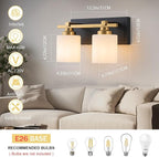 2 Light Modern Bathroom Light Fixtures Over Mirror, Black Gold Vanity Lights for Bathroom Wall Sconces with Milky White Glass Shades, E26 Socket (Bulbs Not Included)