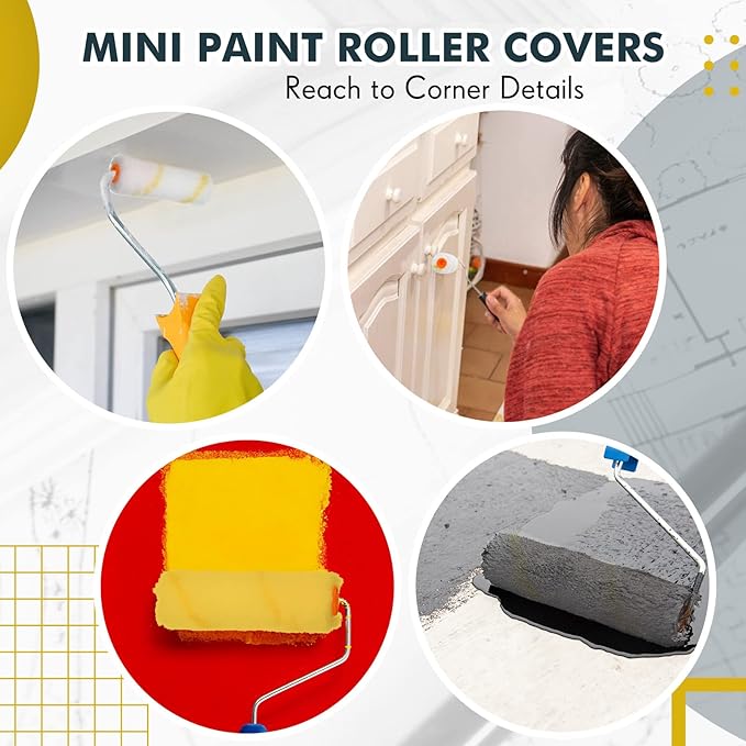 Leumoi 100 Pcs Paint Roller Covers 1/2 x 4 Inch Microfiber Paint Roller Covers Paint Brush Cover Small Roller Nap Mini House Painting Supplies for Painting Wall DIY Household Tool (Yellow White)