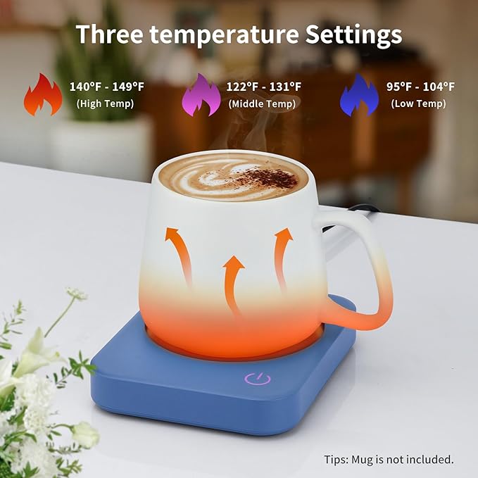 VOBAGA Coffee Mug Warmer, 4 Hours Auto Shut Off Cup Warmer for Office Home Desk with 3 Temperature Settings, Electric Beverage Warmer for Cocoa,Tea, Milk, Soup, for Coffee Gifts, Sky Blue (No Cup)