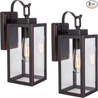 LIT-PaTH Outdoor Wall Lantern, Wall Sconce as Porch Lighting Fixture, E26 Medium Base Max 60W, Anti-Rust Metal with Glass Shade, Oil Rubbed Bronze Finish, 2-Pack